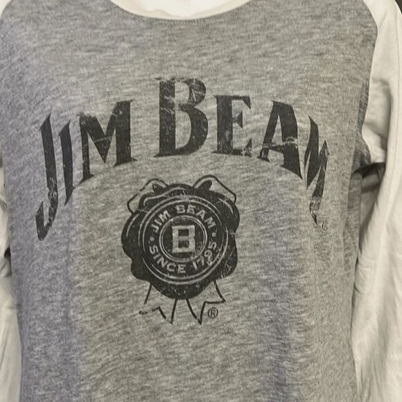 Jim Beam Women’s Heather Gray & White Baseball Long Sleeve Cotton T-Shirt- Large - Picture 5 of 9